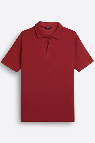 Waffle-Knit Revere Polo Shirt in Blood Red