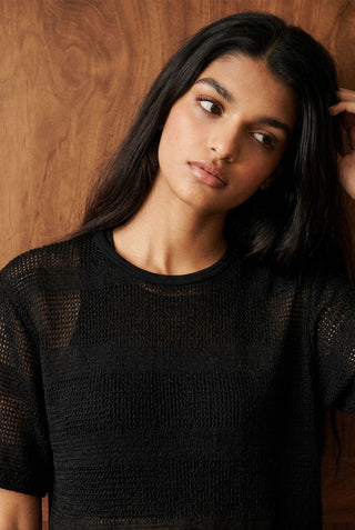 Relaxed Crochet Tee in Black
