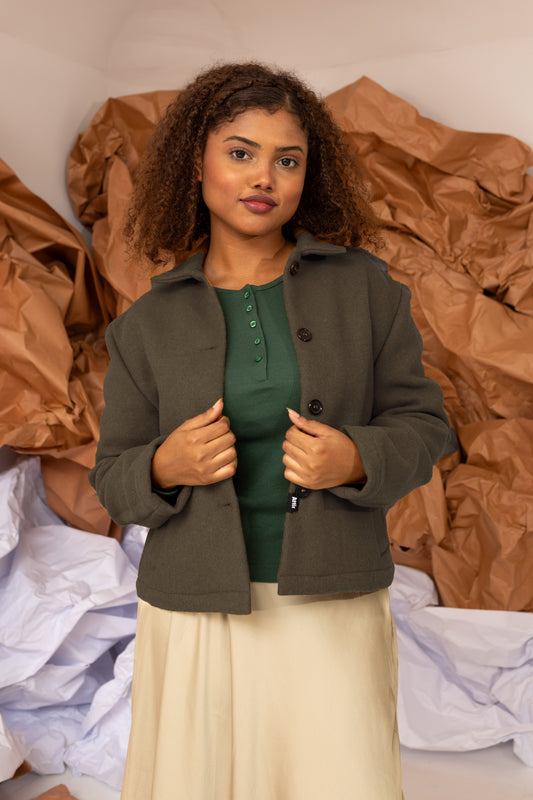 Short Wool-blend Jacket in Walnut Brown