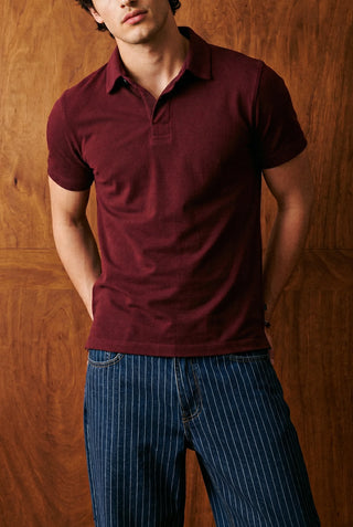 Placket-detail Pique Polo Shirt in Maroon POLO ATTIR-MEN