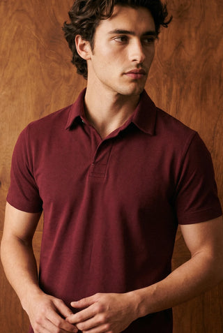 Placket-detail Pique Polo Shirt in Maroon POLO ATTIR-MEN