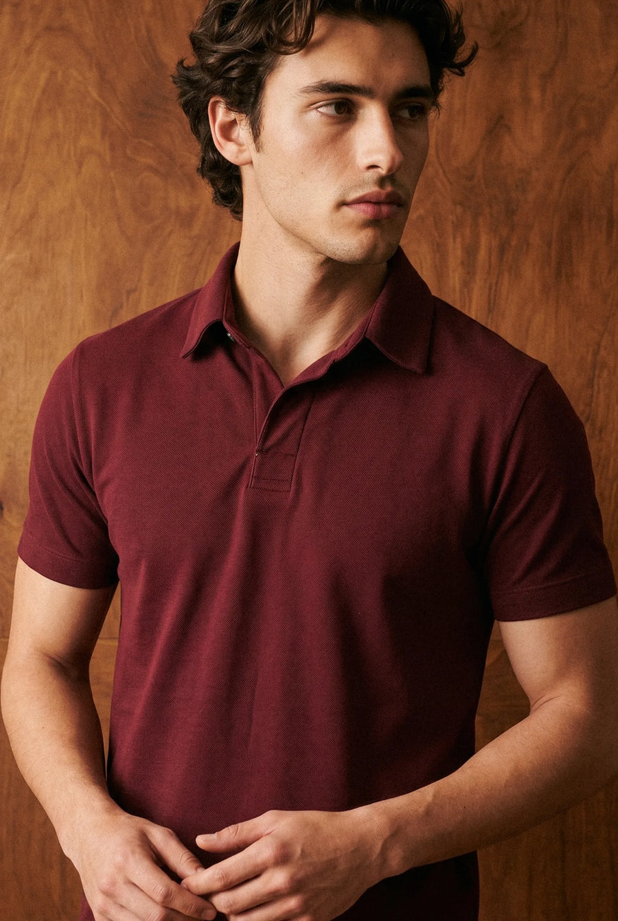 Placket-detail Pique Polo Shirt in Maroon