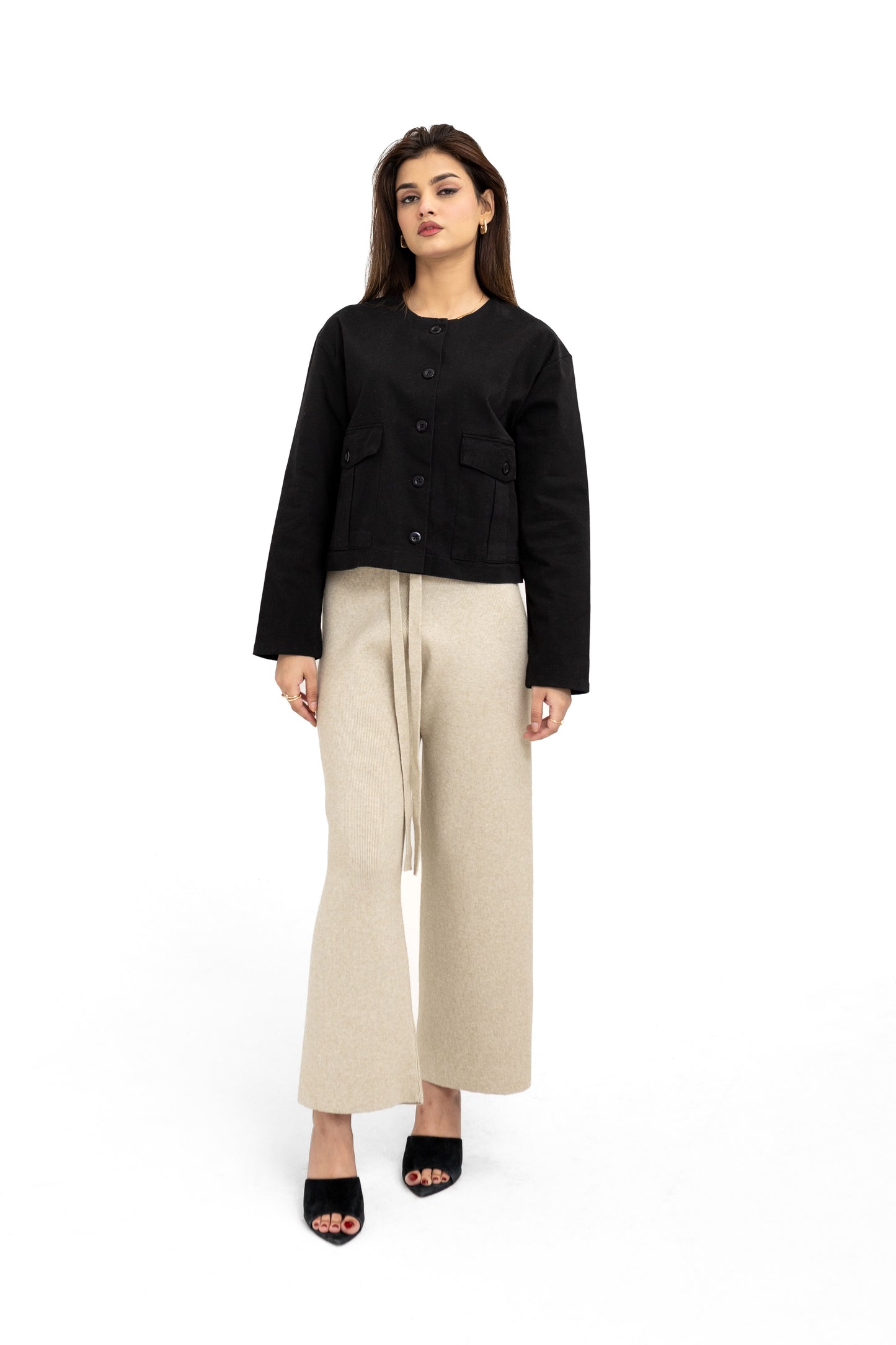 Knitted Wide-Leg Trouser in Skin