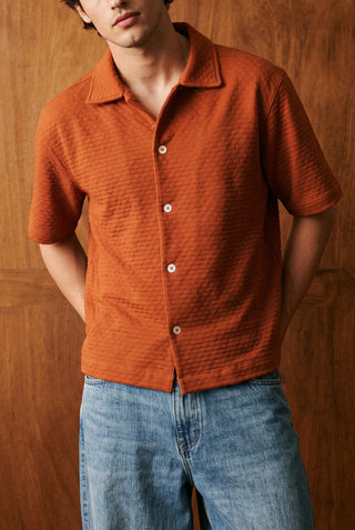 Jacquard-knit Camp Collar Shirt in Rust