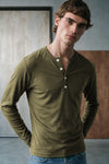Rib-Knit Henley T-shirt / OLIVE HENLEY ATTIR-MEN