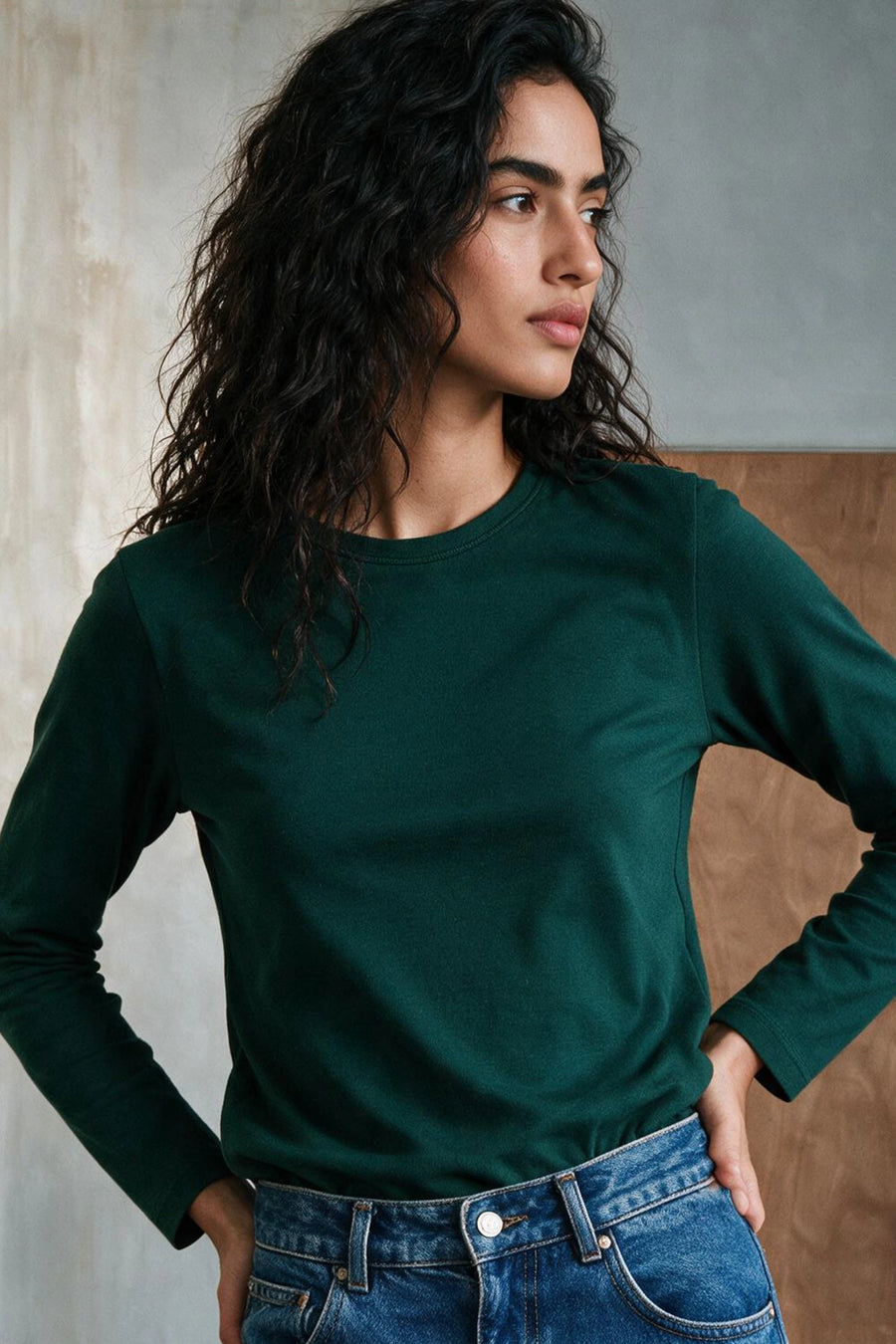 Long Sleeves T-shirt / GREEN /  BOTTLE GREEN