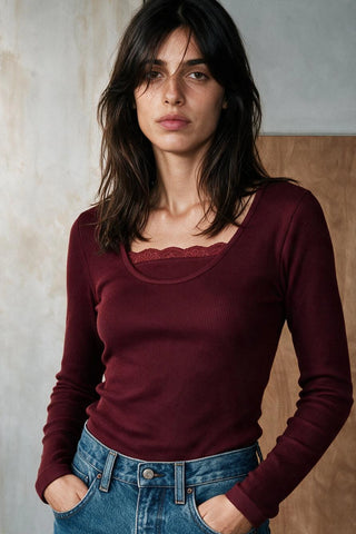 Lace-detail Top TOP ATTIR-WOMEN