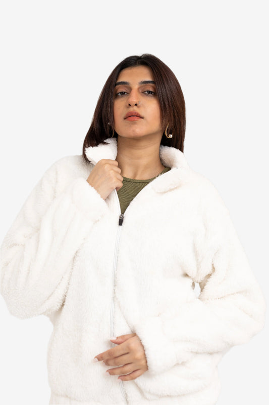 Teddy Fur Mock Jacket in White