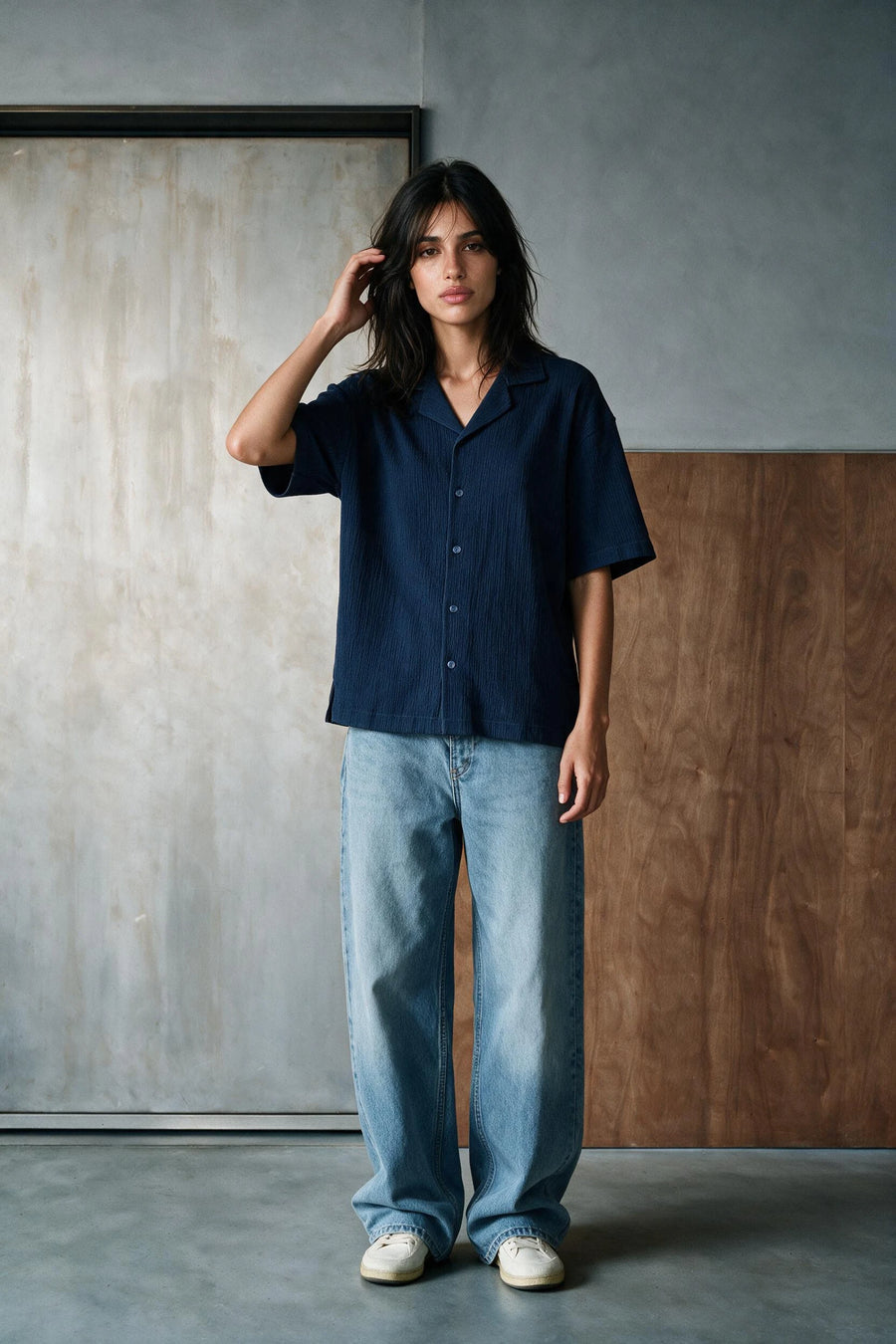 Smock Camp Collar Shirt /  NAVY