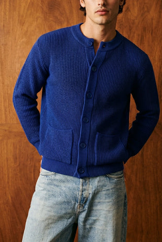 Rib-Knit Cardigan Jumper in Lapis Blue