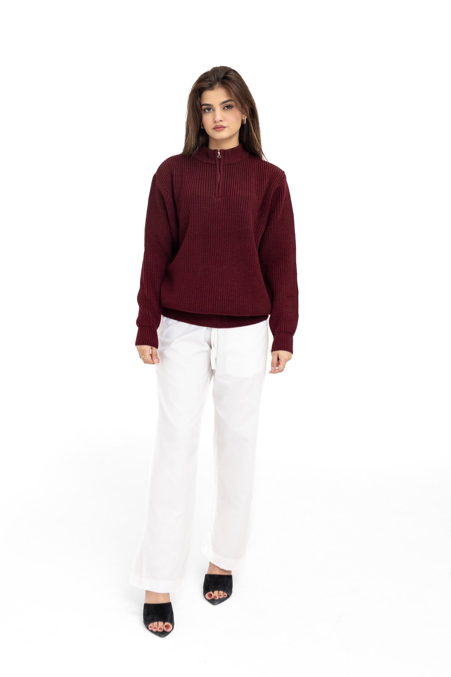 Q Zip Acrylic Jumper in Maroon