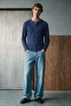 Rib-Knit Henley T-shirt / BLUE HENLEY ATTIR-MEN