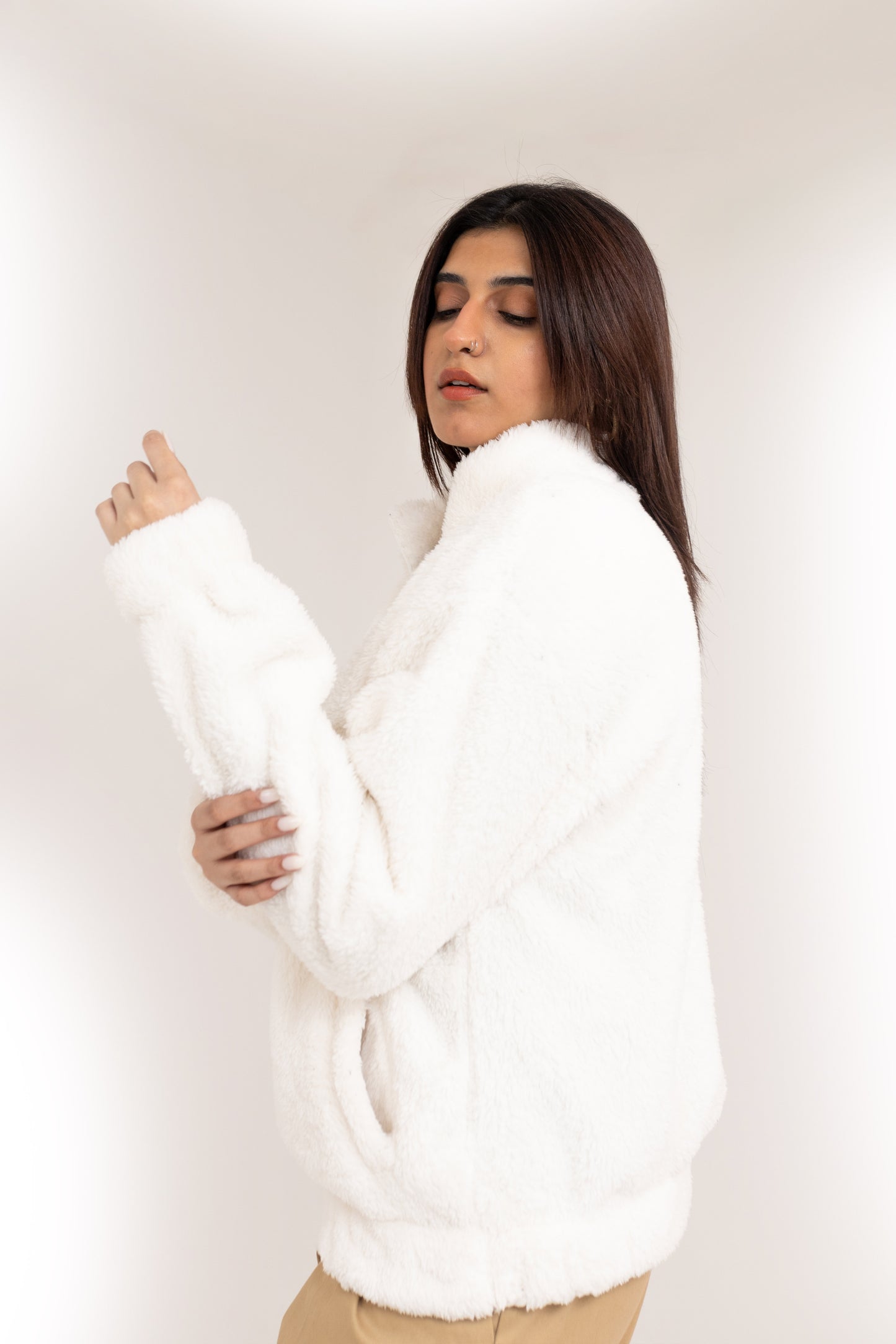 Teddy Fur Mock Jacket in White