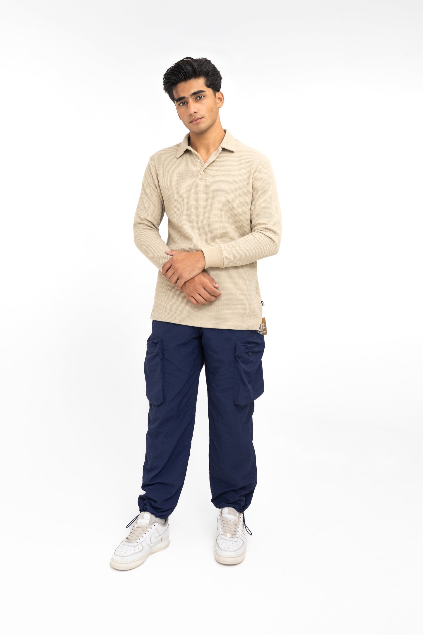 Waffle-knit Classic Polo in Stone