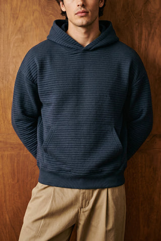 Parallel Quilted Oversized Hoodie in Dark Blue