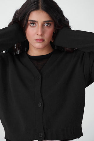 Soft Knitted Cardigan in Ink Black