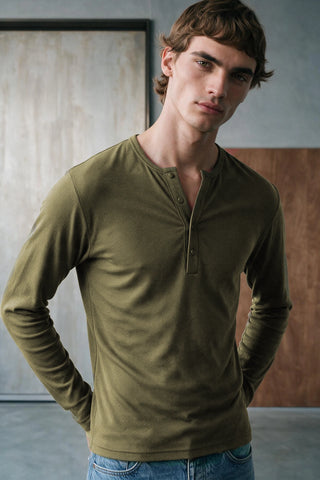 Rib-Knit Henley T-shirt HENLEY ATTIR-MEN