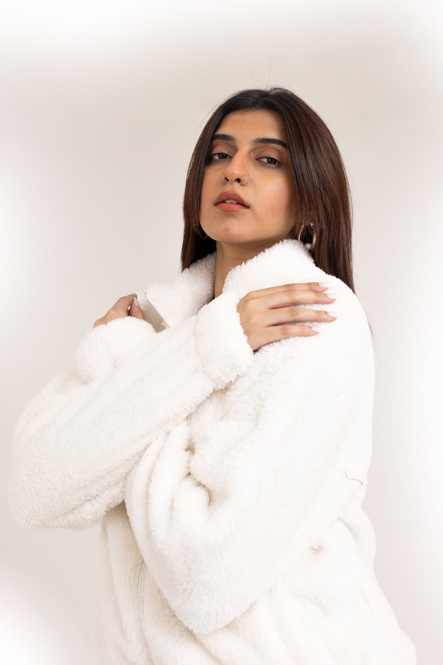 Teddy Fur Mock Jacket in White