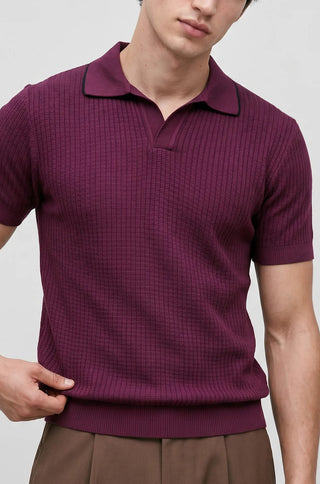 Pearl-Knit Polo Shirt in Plum