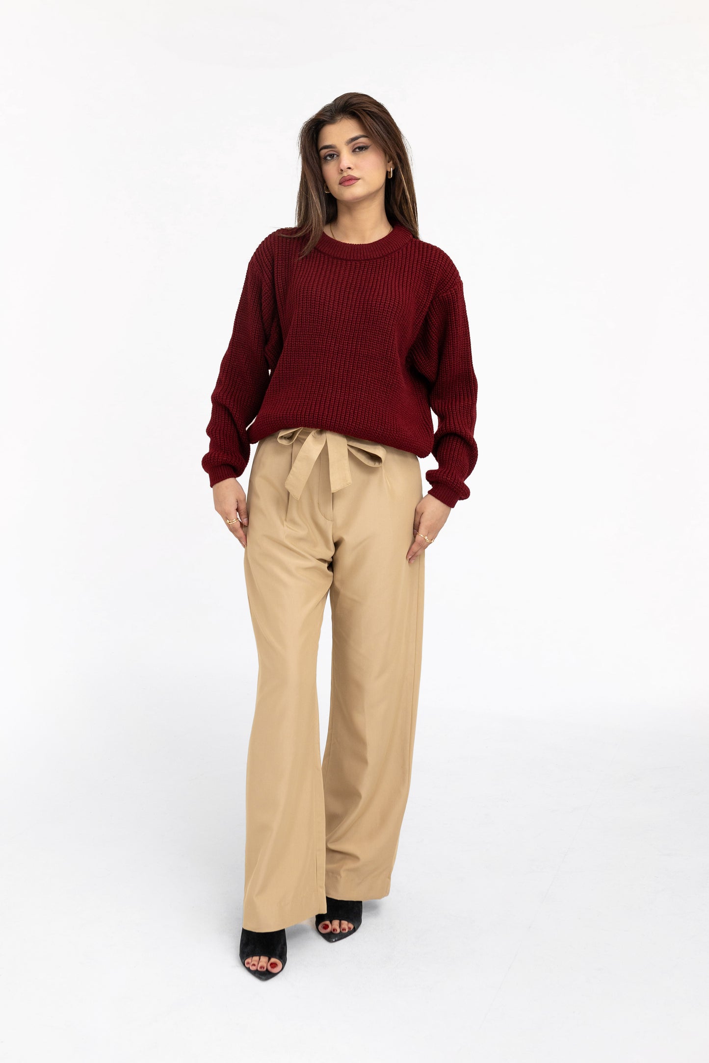 Loose-Knit High Neck Jumper in Scarlet