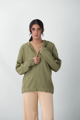 Waffle Textured Elasticated Zipper with Hood