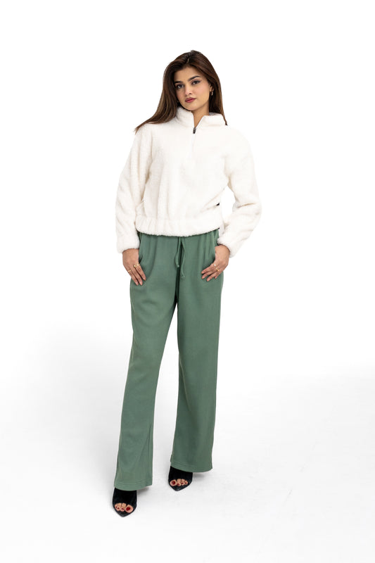 Waffle Textured Wide-leg Trouser in Pastel Green