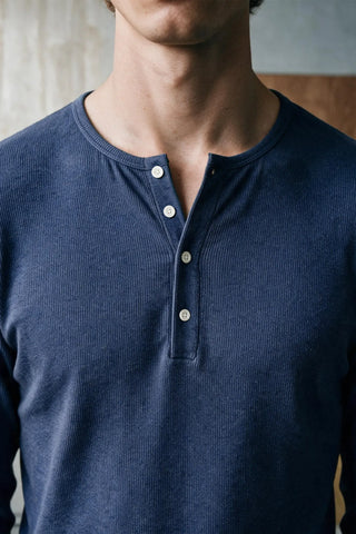 Rib-Knit Henley T-shirt / BLUE HENLEY ATTIR-MEN