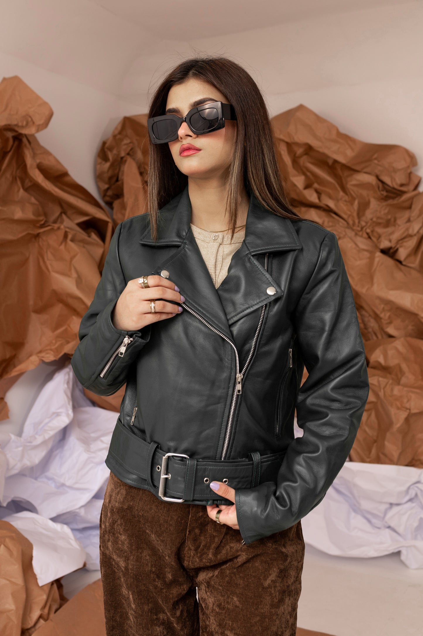 Leather Biker Jacket in Black