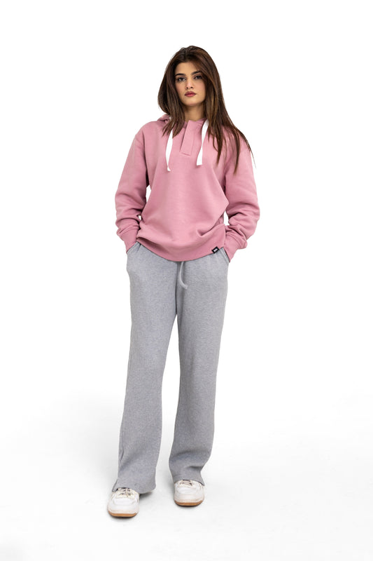 Hoodie with Buttoned Slit in Pink