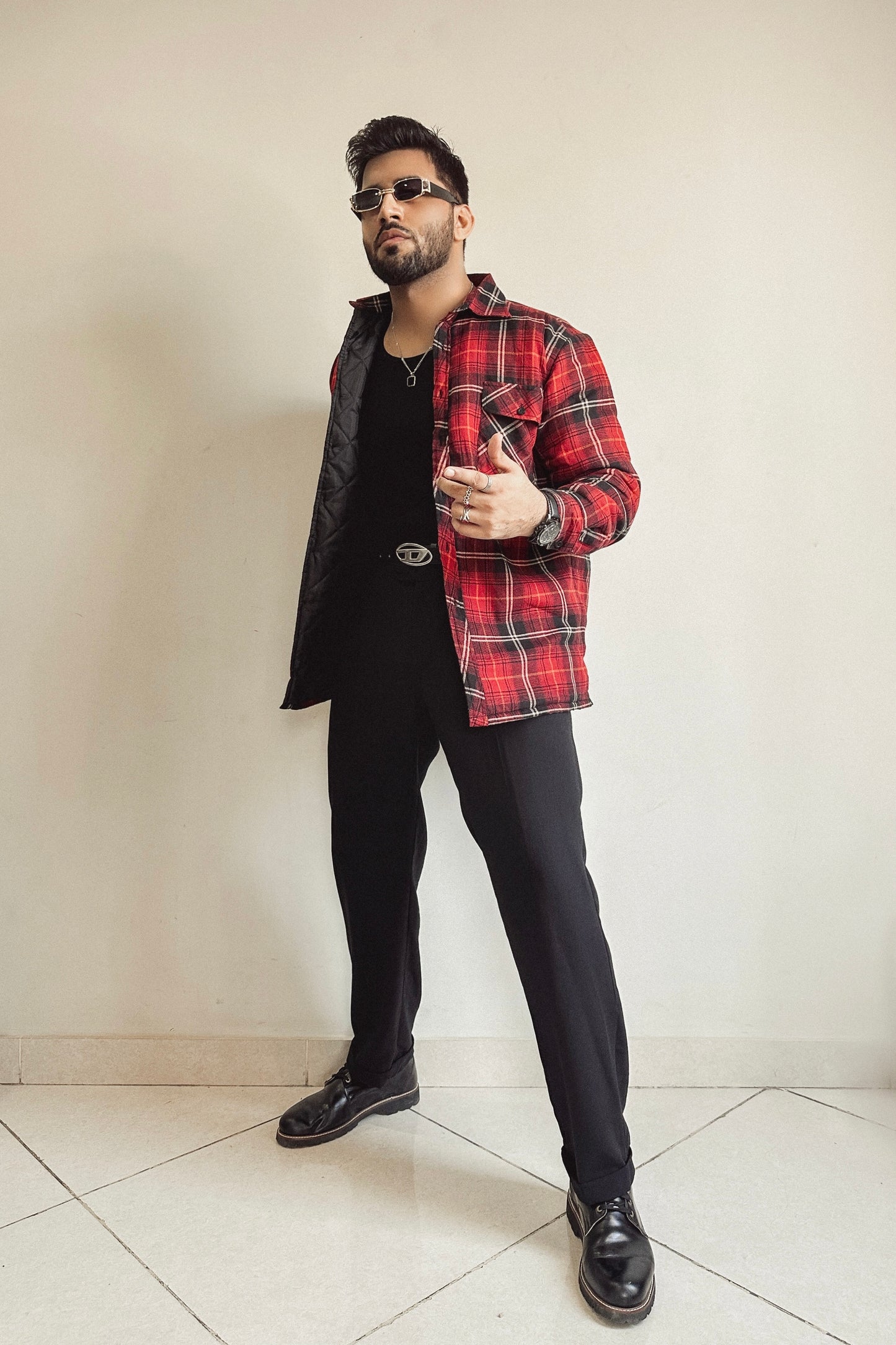 Heavy Flannel Overshirt in Red