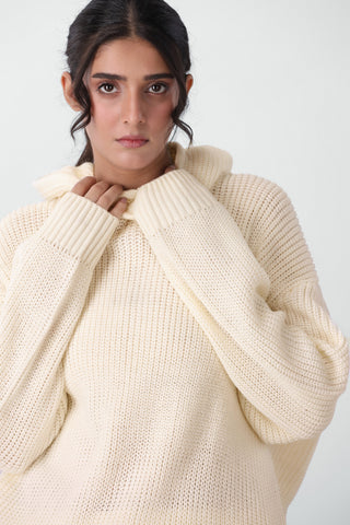 Cardigan Knitted Oversized Hoodie in Cream
