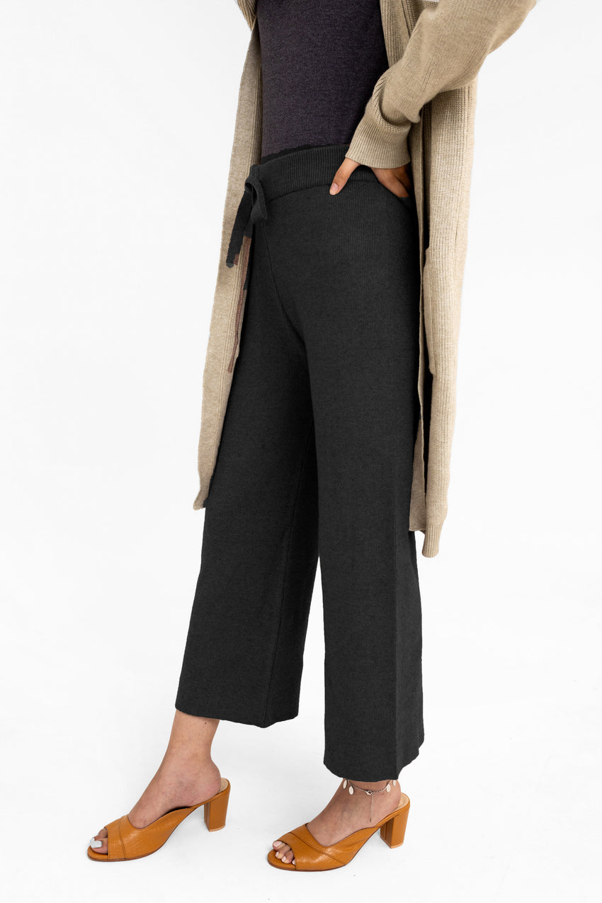 Knitted Wide-Leg Trouser in Black BOTTOM ATTIR-WOMEN