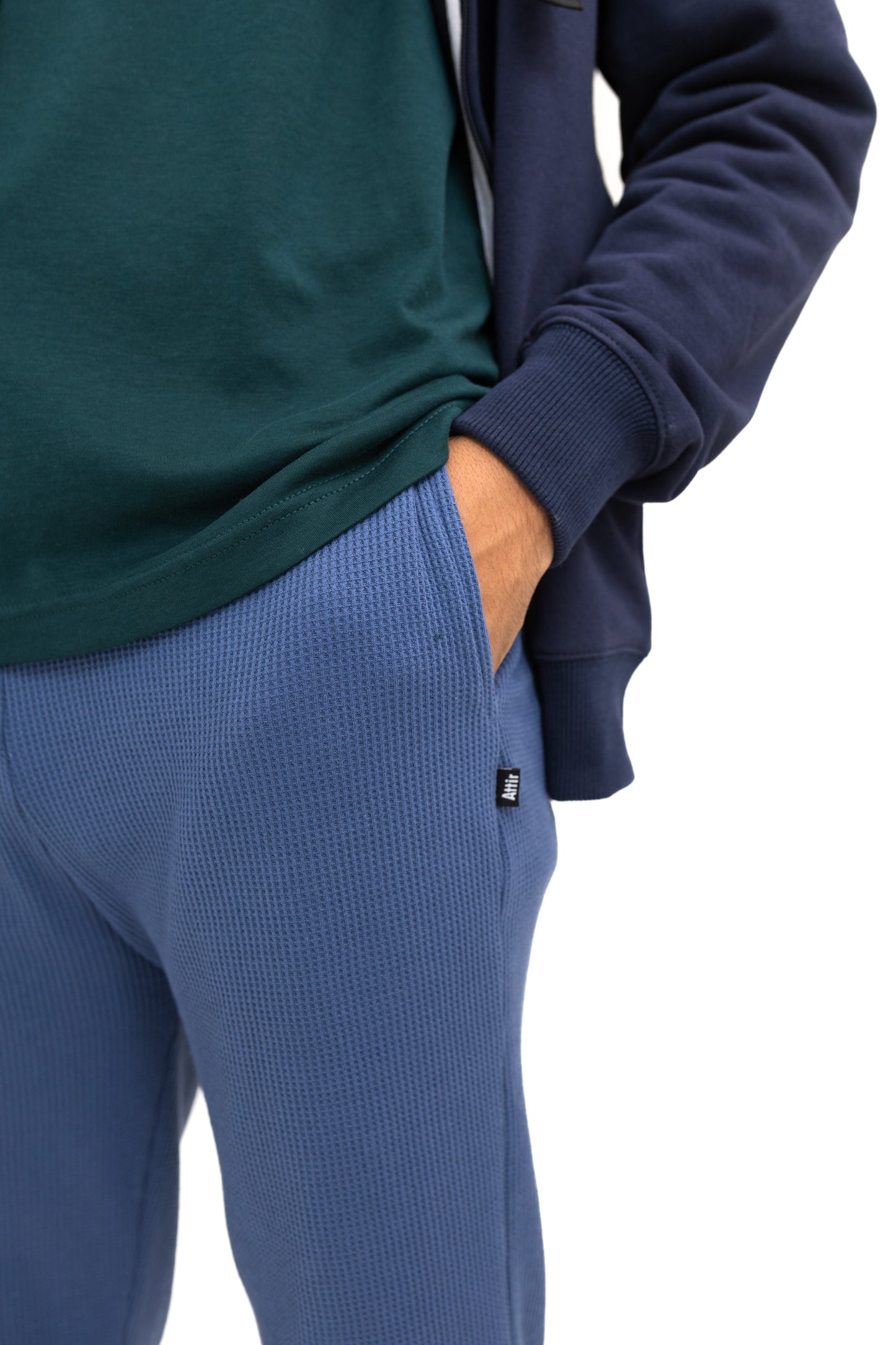 Waffle Textured Trouser in Old Blue