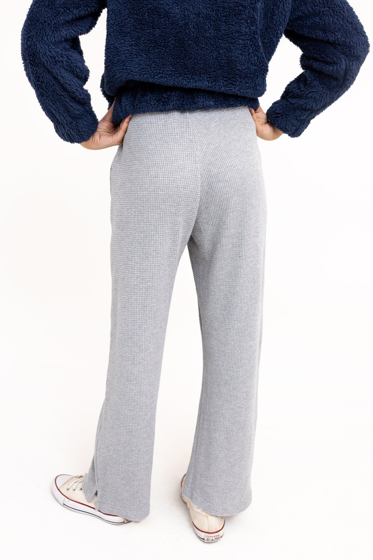 Waffle Textured Wide-leg Trouser in Grey Marl