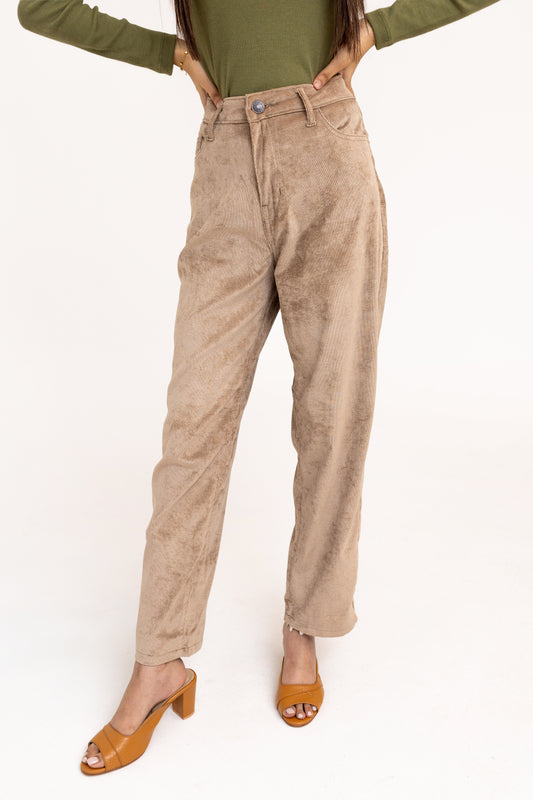 Corduroy Straight-Fit Pants in Nude