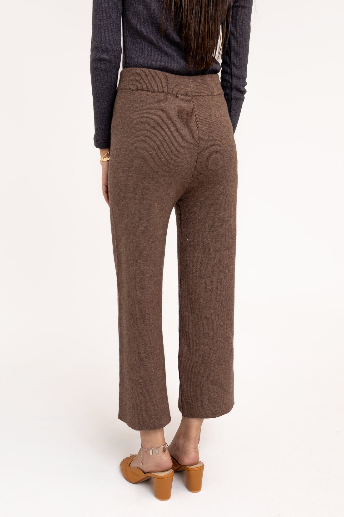 Knitted Wide-Leg Trouser in Camel