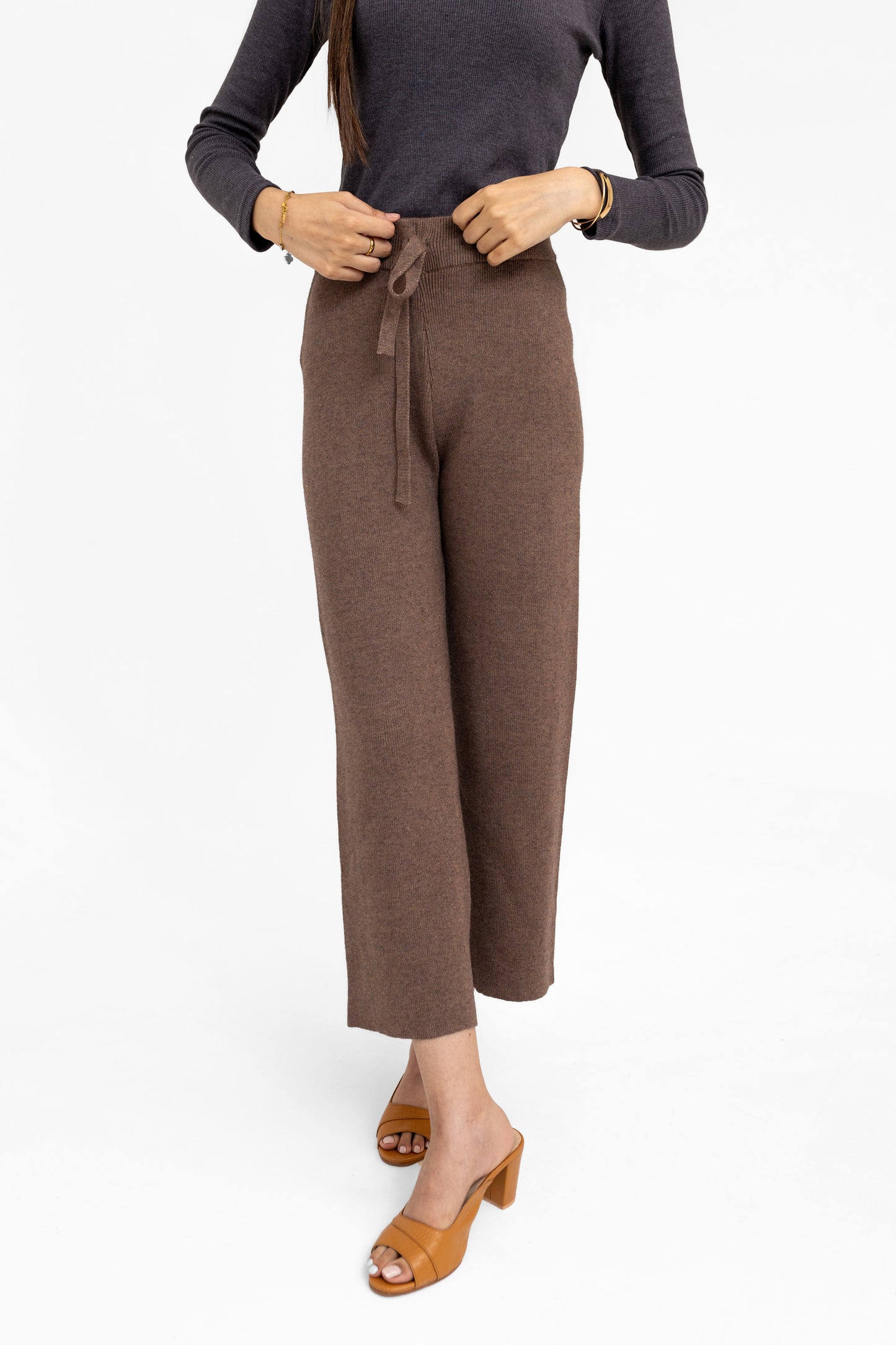 Knitted Wide-Leg Trouser in Camel