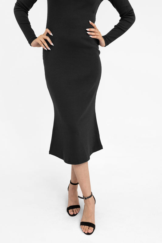 Square Neck Midi Dress in Black