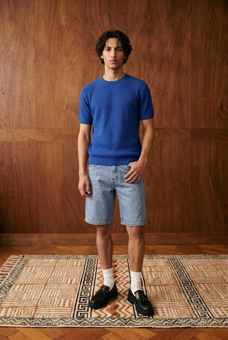 Tuck-Knit Crew Neck in Deep Blue