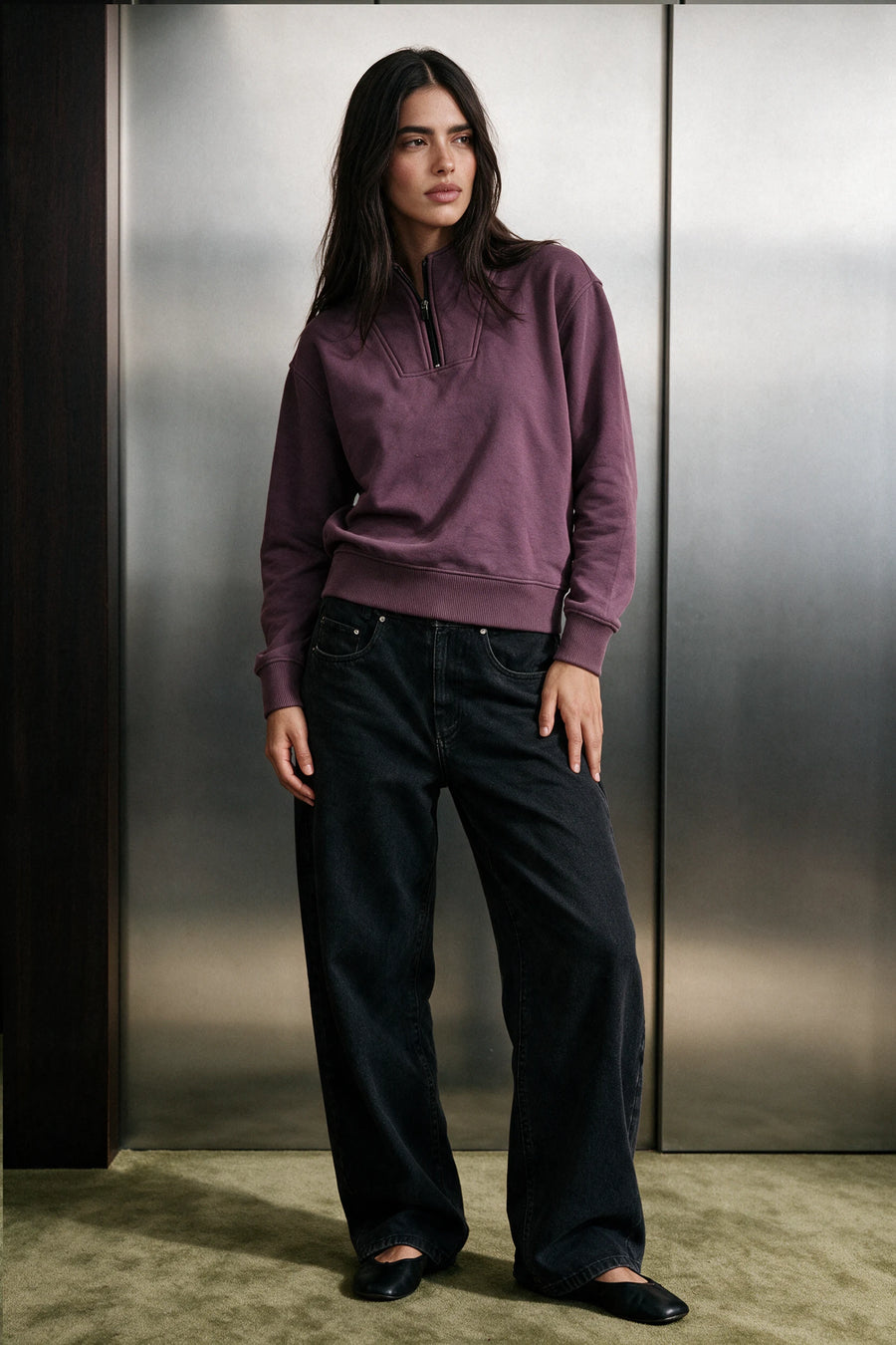 Q-Zip Mock Neck Jumper / PLUM