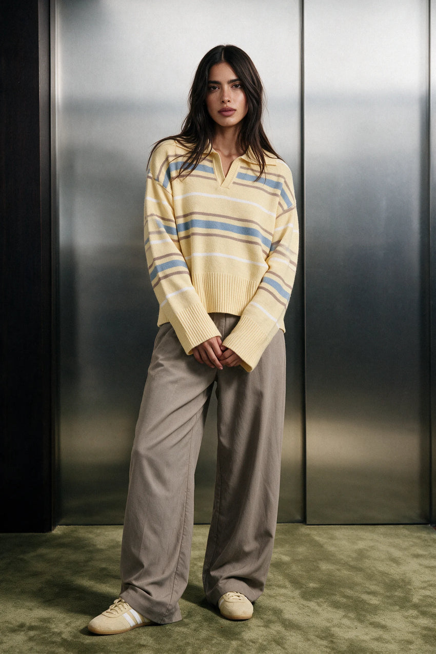 Knitted Polo Jumper / LEMON YELLOW SWEATER ATTIR-WOMEN