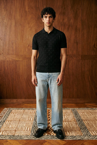 Tubular-Knit Crew Neck in Ink Black