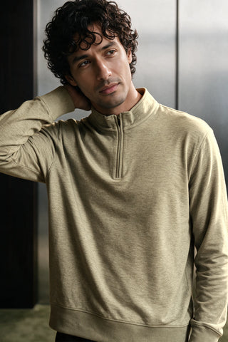 Melange Effect Quarter Zip / BEIGE