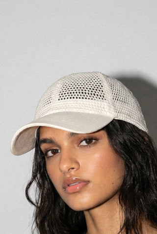 Contrast Baseball Cap with Crochet-knit Crown