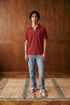 Waffle-Knit Revere Polo Shirt in Blood Red POLO ATTIR-MEN