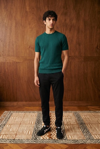 Rib-Knit Crew Neck in Brunswick Green