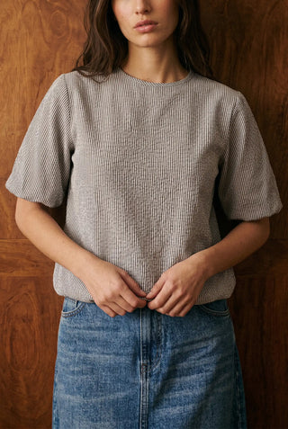 Seersucker Volume Blouse in Stripes