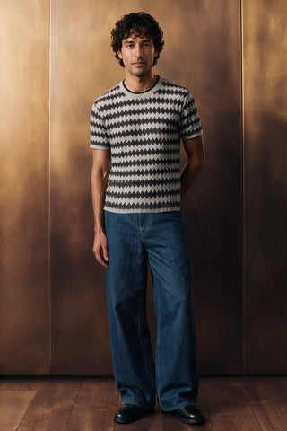 Crochet Knit Ringer Tee / GREY TEE ATTIR-MEN