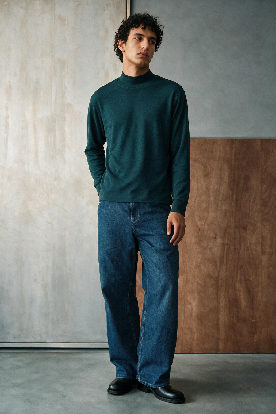 Ribbed Mock Neck /  GREEN