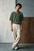 Baseball Neck Henley Shirt / GREEN HENLEY ATTIR-MEN